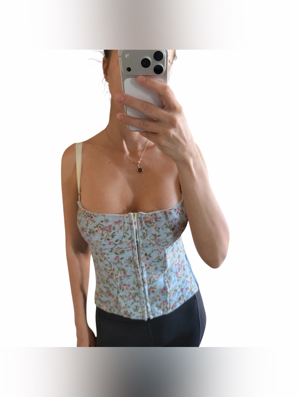 Vtg Y2k Mitika Made in Italy corset top floral denim size s/m